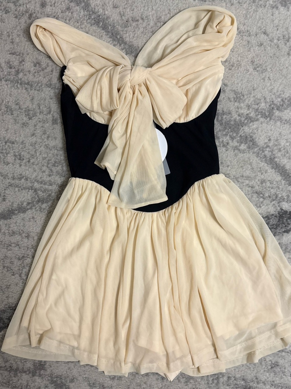 Selfie Leslie Cream and Black Tie-Front Dress